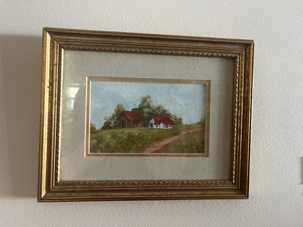 Billie Young Signed Vintage Original Landscape Painting Cottage Gold Frame